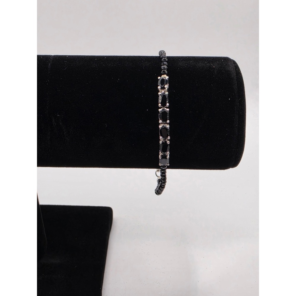Djoy 925 Sterling Silver Black Onyx Oval Gemstone Beaded Bracelet Adjustable